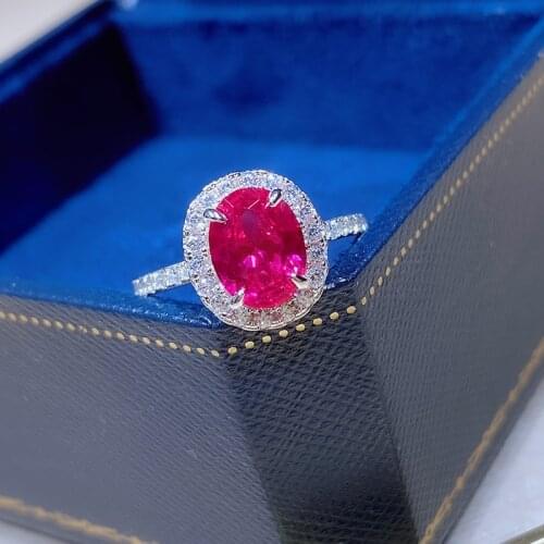 Charms 100% 925 Sterling Oval Cut 7*9MM Ruby Rose Red Color Gemstone Rings For Women Fine Fashion Jewelry