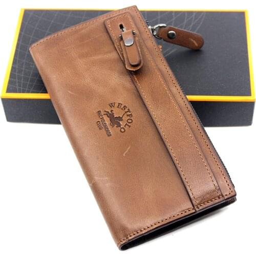 West Polo Brown Unisex Grez Leather Portfolio Wallet Card Holder