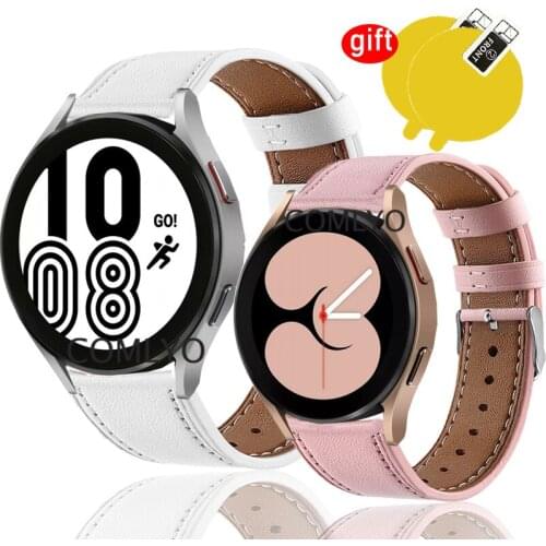 For Samsung Galaxy Watch 4 Classic 42mm 46mm 40mm 44mm Strap Leather Smart Watch Band Screen protector film