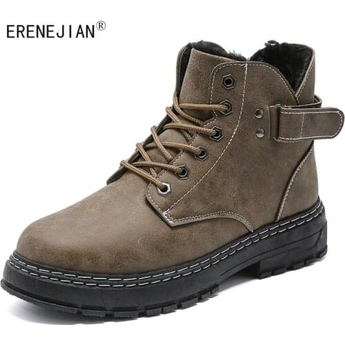 ERENEJIAN Mens Winter Warm Ankle Martin Boots Non Slip Platform Shoes Plush Lined Thick Thermal Footwear Work Botas