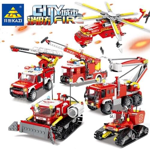 City fire fighting sets police Station Engine Rescue Trucks Car helicopter Rescue vehicle model building blocks bricks Christmas