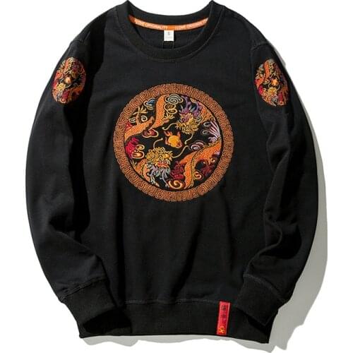 Wool Liner Hoodies Men Women Dragon Phoenix Embroidery Anime Hoodie Pullover Boys Girls Sweatshirts Long Sleeve Hoody Big Size