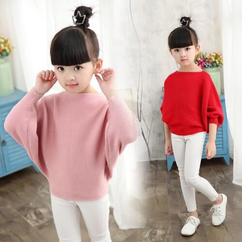 2021 Autumn Childrens Clothes Girls Knitted Sweaters Solid Thin Girl Bat Sweaters For Girls Big Kids Pullovers Sweater
