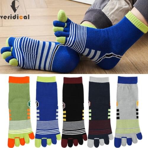 Autumn Winter Athletic Sport Five Finger Socks Cotton Colorful Breathable Striped Anti-Bacterial Warm Socks With Toes EU 38-44