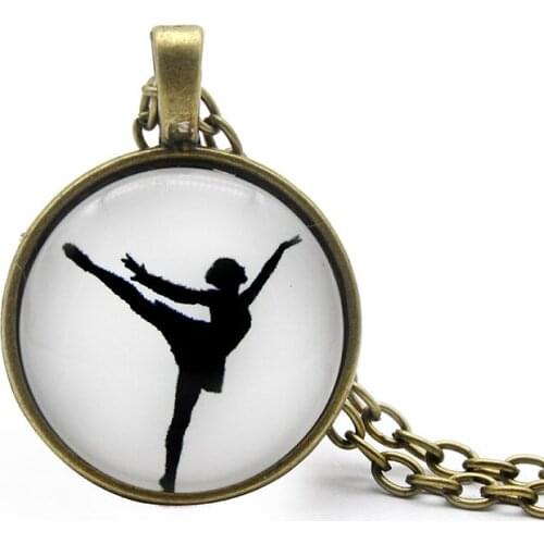 Ballet Dancer Couples Fashion Jewelry Accessories Ballet Dancers Chain Necklace Cabochon Glass Pendant Ballet Dancers Necklace
