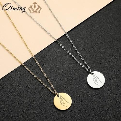 Stainless Steel Gesture Hand Sign Language Necklace For Women Kids Pinky Promise Finger Heart Fun Jewelry Choker Necklace Gift