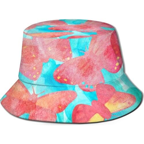 CINESSD Bucket Hat Unisex Bob Caps Hip Hop Gorros Pink Watercolor Butterflies Teal Blue Summer Panama Cap Beach Sun Fishing Hat