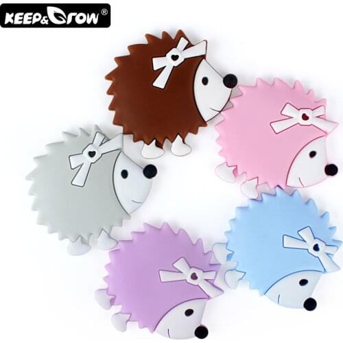Keep&Grow 1pc Hedgehog Baby Silicone Teethers BPA Free Teething Toy Animal Baby Ring Teether Silicone Beads DIY Chain Making