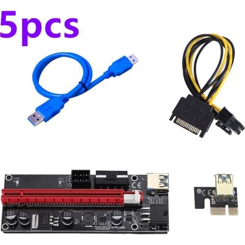 5/10pcs PCI-E pcie Riser 009 Express 1X 4x 8x 16x Extender PCI E USB Riser 009S Dual 6Pin Adapter Card SATA 15pin for BTC Miner