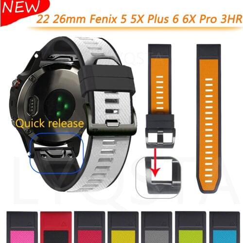 22 26mm Sport Silicone Watchbands for Garmin Fenix 6X 6 6S Pro 5X 5 5S Plus 945 3 HR Easy Fit Quick Release Wrist Straps Correa
