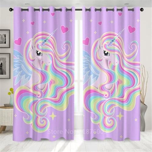 Pink Cute Unicorn Cartoon Animal Windows Curtains For Living Room Bedroom Decorative Kitchen Curtains Drapes