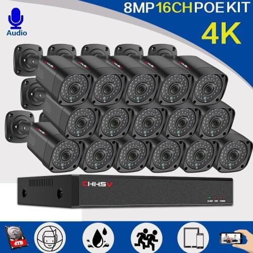 4K Ultra HD POE Security Camera System 16CH POE NVR 8MP Outdoor Waterproof POE IP Cameras H.265 CCTV Video Surveillance Kit