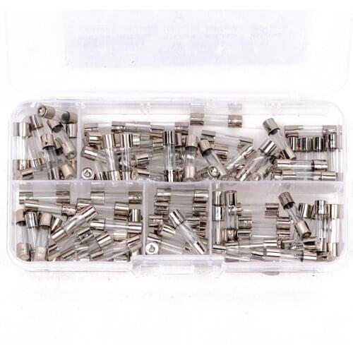 100pcs/box Glass Tube Fuse Assorted Kits DIY Quick Blow Glass Tube Fast-blow Glass Fuses 0.2A 0.5A 1A 2A 3A 5A 8A 10A 15A 20A
