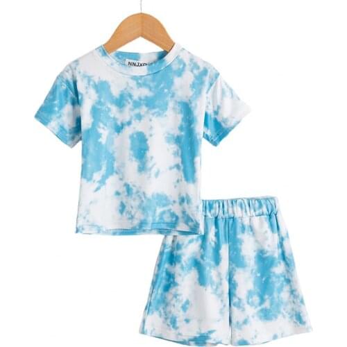 Comfortable T-shirt Tie Dye Loose Breathable Pullover Kids Short Sleeve Tops Shorts Set for Home