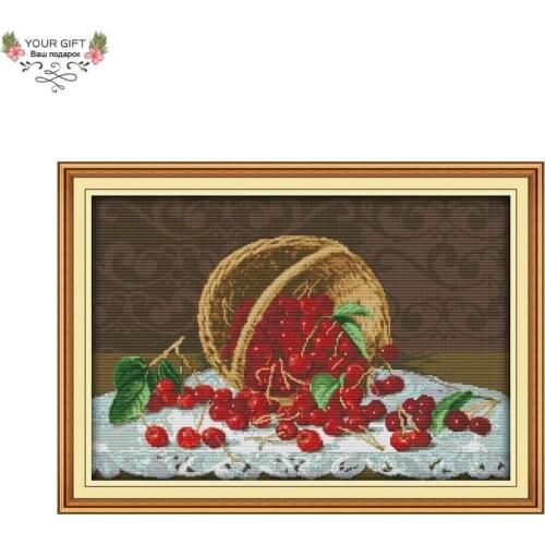 Your Gift 14CT 11CT Counted and Stamped Fresh Cherry Needlework Needlepoint Embroidery DIY Cross Stitch kits for Home Decor J288