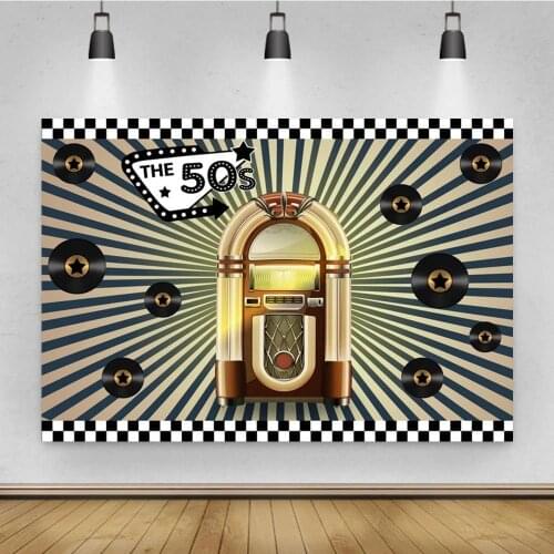 The 50s Dance Theme Party Backdrop Vintage Records Black White Adult Birthday Table Decor Background Photography Vinyl