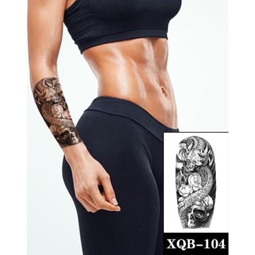 Temporary Tattoo Stickers Black Dragon King Skeleton Lotus Fake Tattoos Waterproof Tatoos Leg Arm Belly Lager Size for Women Men