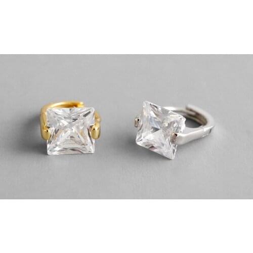 925 sterling silver personality contracted geometric square zircon ear hoop earrings for women female fine jewelry