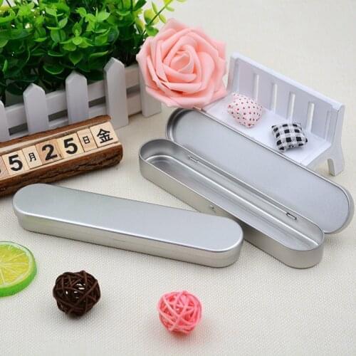 100pcs Rectangle Silver Tin Pencil Case Pen Storage Box Stationery Organizer School Office Use