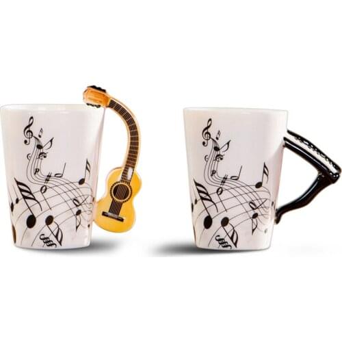 2 Pcs Ceramic Cup Free Spectrum Coffee Milk Tea Cup Unique Musical Instrument Gift Cup, Guitar Handle & Piano Handle