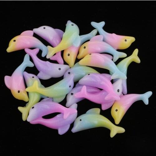 20Pcs Resin Dolphin Craft Flat Back Embellishment Cabochons Craft Decorations Kids Crafts Supply Jewelry Findings 32x13mm