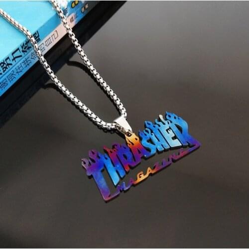 2021 New Fashion Street Hip-Hop Rock Jewerly Men Women Stainless Steel Quenched Letter Magazine Flame Pendant Necklaces DIY Gift
