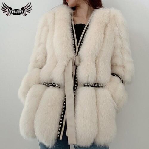 2021 Fashion Fox Fur Coat For Women Natural Whole Skin Genuine Fox Fur Jackets Stitching Riveting And Diamonds Silm Overcoats