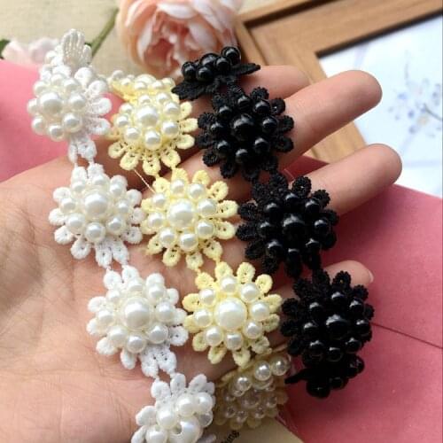 5yards Exquisite DIY Handmade Pearl Beaded Flower Water Soluble Lace Trim Applique Wedding Dress Veil Clothing Ornament Material