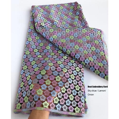 Neat Embroidery Multicolors Cord Lace 5 yards African Guipure Lace Cupion Fabric Nigerian Ghana Casual and Occasional Wear