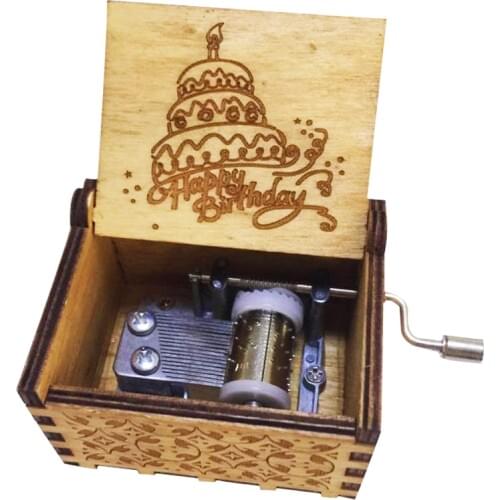 Antique Carved Wood Happy Birthday Music box Hand Crank Musical Box for birthday gift for boyfriend Girlfridend Caixa De Musica