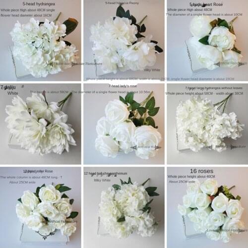 White Silk Rose Peony Ball chrysanthemum Artificial Flowers christmas for Home Wedding table Decoration Fake Flower DIY Supplies