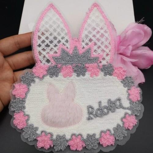 Large fashion Rabbit fluff embroidery lace cloth patch patch Grid trend clothes decoration applique free shipping products