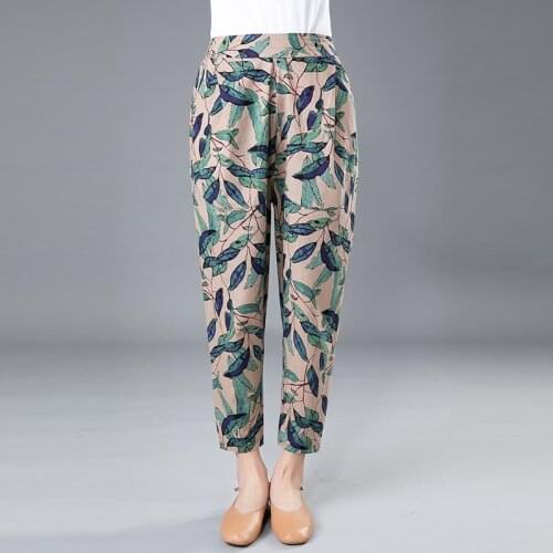 2021 Summer Womens Pants Casual Elastic Waist Straight Pants Loose Thin Floral Print Trousers Wamen Plus Size 4XL