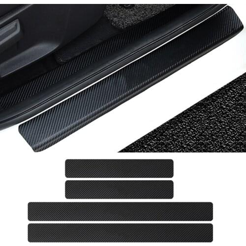 4Pc Black Car Door Plate Stickers Carbon Fiber Look Car Sticker Sill Scuff Cover Anti Scratch Decal Universal For All Car