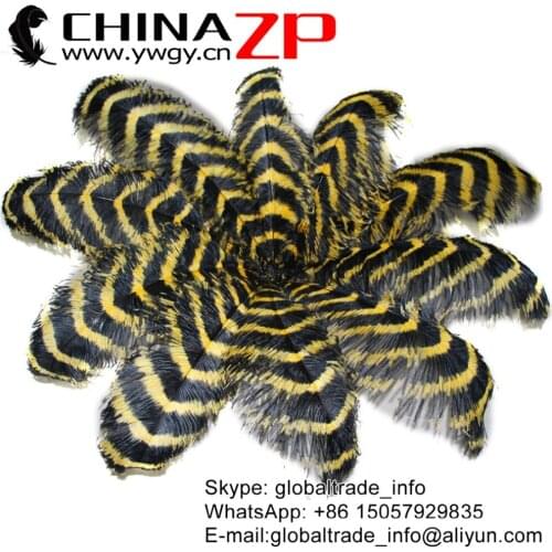 CHINAZP Factory Large Size 28'-30" (70-75cm) 50pcs/lot Top Quality Dyed Black and Gold Striped Ostrich Feather
