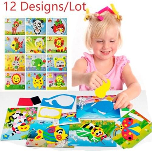 12 Designs/lot Diy Eva Foam Sticker 3D Cartoon Puzzle for Children Kids Animal Multi-Patterns Styles Toys for Children Gift