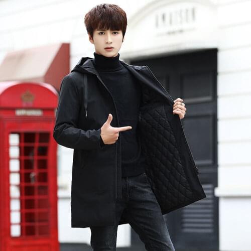 Long hooded windbreaker in winter new padded cotton coat mens casual loose plus size cotton-padded jacket coat