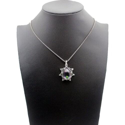 Hermosa HERMOSA Natural Vintage Fire Mystical Topazz Pendant Necklace 18'' Ladies Valentines Gifts NY836