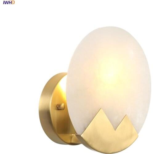 IWHD Nordic Modern LED Wall Lights Fixture Bedroom Bathroom Mirror Light Marble Copper Wall Lamp Sconce Wandlamp Applique Murale