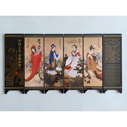 China Collect Exquisite Lacquer PaIntIng Coloured Drawing 4 Beautiful WomanFolding Small Folding Screens Home Decoration