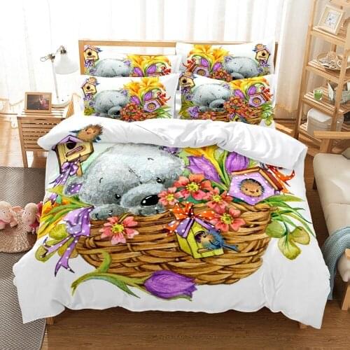 Cartoon Series Bear Flower Bedding Set Animal Quilt Covers Pillowcase Cute Duvet Cover For Kids Bedclothes Colorful Home Textile