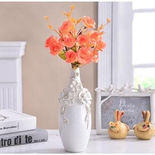 Beautiful modern white ceramic rose vase, home office restaurant bar desktop decoration crafts, wedding decoration gift
