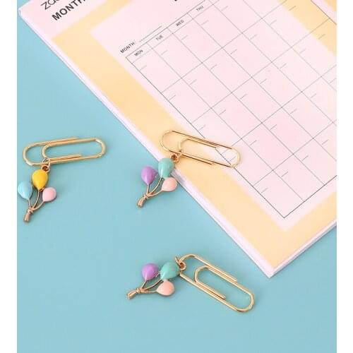 Creative Color Balloon Bookmarks Paperclip DIY Imitation Gold Pins Metal Paper Clips Pendants Decoration Office Binding Supplies