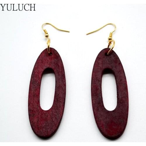 Fashion big personality hollow good quality new design latest african RED wood earrings jewelry