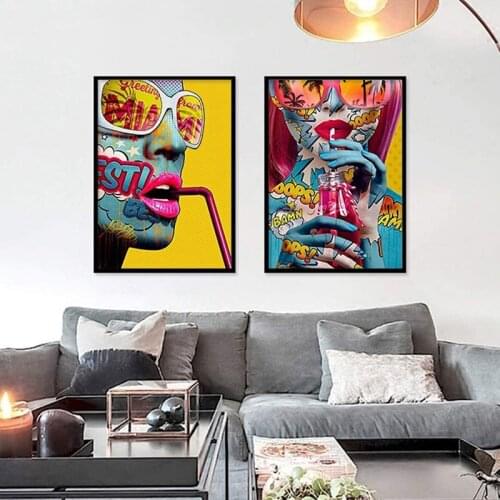 Fashion Graffiti Woman Poster Modern Portrait Pop Art Girl Abstract Colorful Painting Canvas Painting Home Decoration Wall Mural
