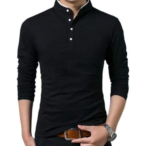 Polos,Mens Polos,Fall Men.Base Shirt, Cotton Products, Solid Color Long Sleeves, Button Decoration, Comfortable And Breathable
