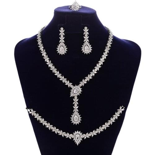 Bridal Jewelry Set HADIYANA Fashion Gorgeous Necklace Earrings Ring Bracelet Set Wedding Jewelry CN1878 ParureBijouxFemme