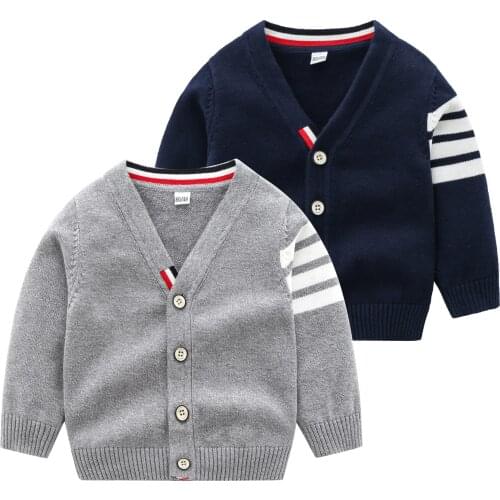 New autumn and winter baby boy clothes pure cotton college style knitted long-sleeved kids cardigan sweater coat