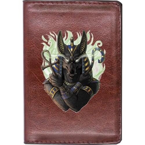 Mysterious Ancient Egypt Anubis Brown Travel Passport Cover ID Credit Card Holder Case