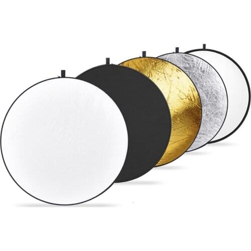 Foleto Reflector 60cm 80cm 110cm 5 in 1 Translucent Silver Gold White and Black Collapsible Round Multi Disc Light For Studio